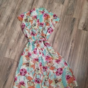 Floral Bloom 1970s A Line Vintage Dress